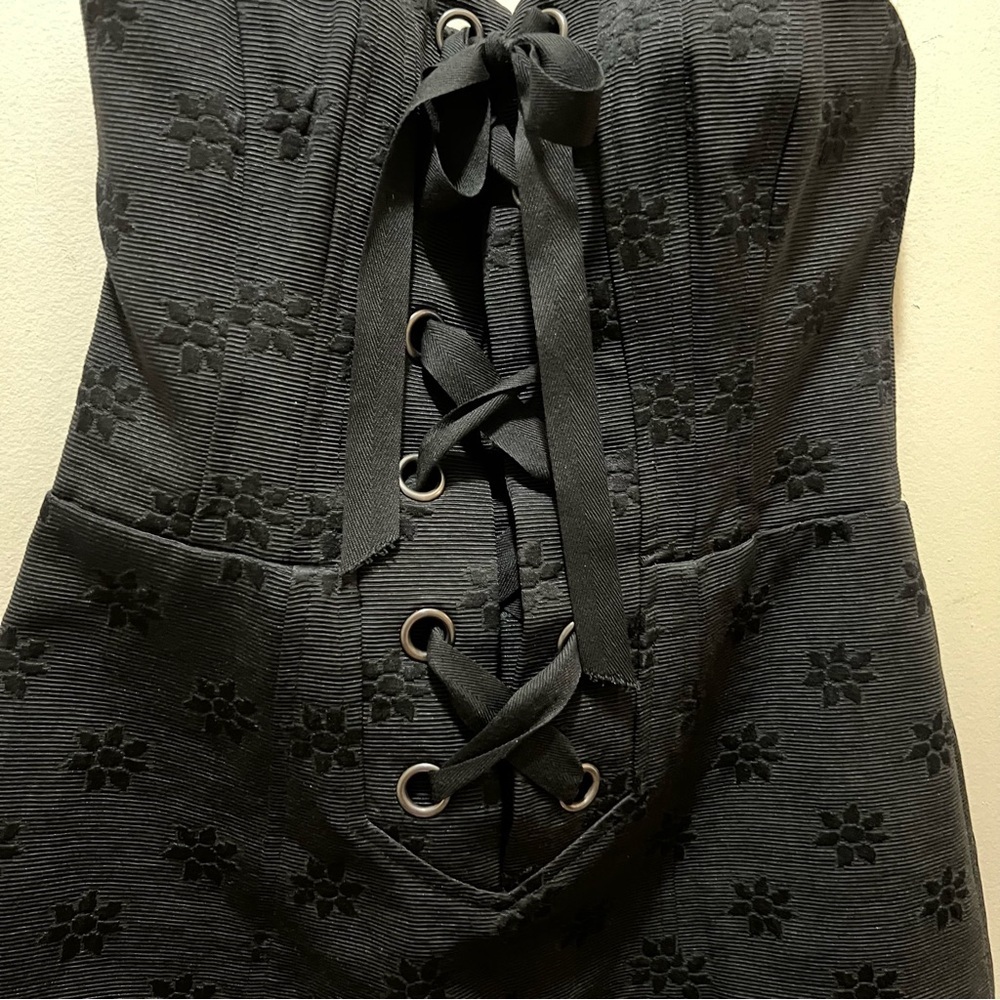 Nanette Lepore vintage Black Floral Jacquard Lace-Up Corset Mini Dress Size 2 - Picture 9 of 14